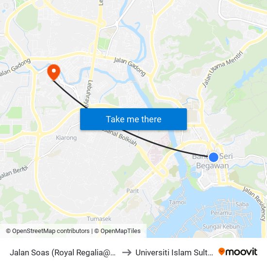Jalan Soas (Royal Regalia@History Centre)) to Universiti Islam Sultan Sharif Ali map