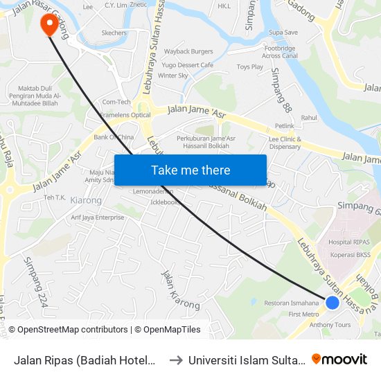 Jalan Ripas (Badiah Hotel@Sri Complex) to Universiti Islam Sultan Sharif Ali map