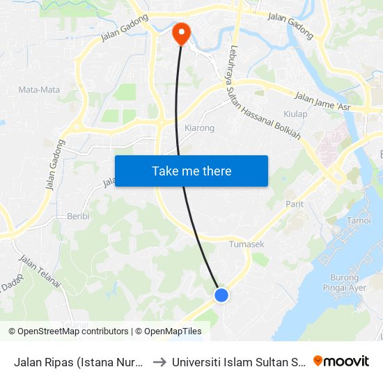 Jalan Ripas (Istana Nurul Iman) to Universiti Islam Sultan Sharif Ali map