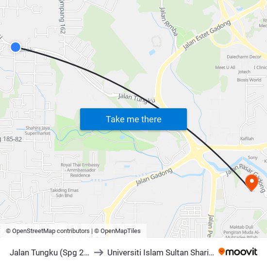 Jalan Tungku (Spg 207) to Universiti Islam Sultan Sharif Ali map