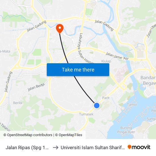 Jalan Ripas (Spg 153) to Universiti Islam Sultan Sharif Ali map