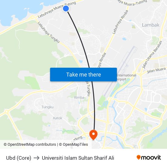 Ubd (Core) to Universiti Islam Sultan Sharif Ali map