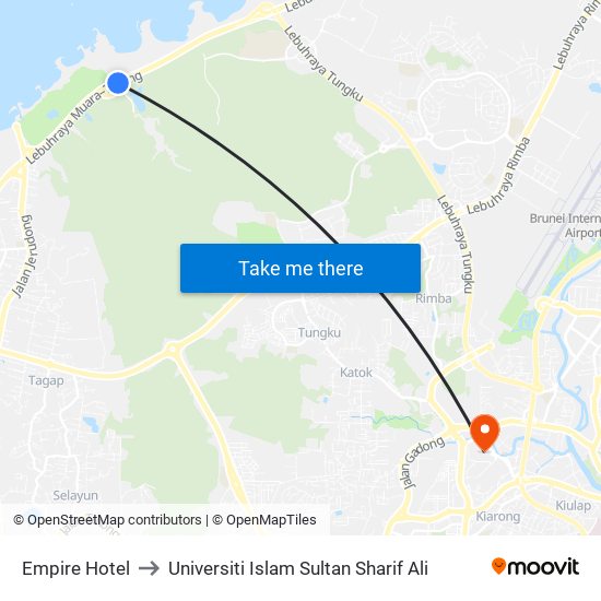 Empire Hotel to Universiti Islam Sultan Sharif Ali map