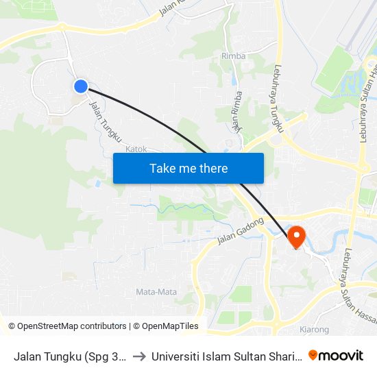 Jalan Tungku (Spg 305) to Universiti Islam Sultan Sharif Ali map