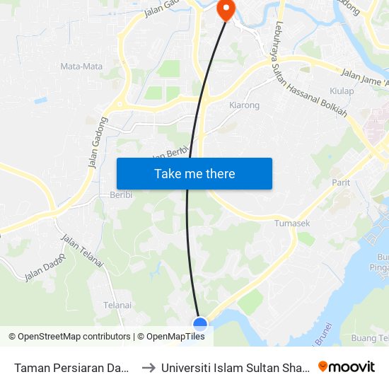 Taman Persiaran Damuan to Universiti Islam Sultan Sharif Ali map