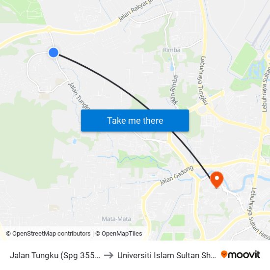 Jalan Tungku (Spg 355/367) to Universiti Islam Sultan Sharif Ali map