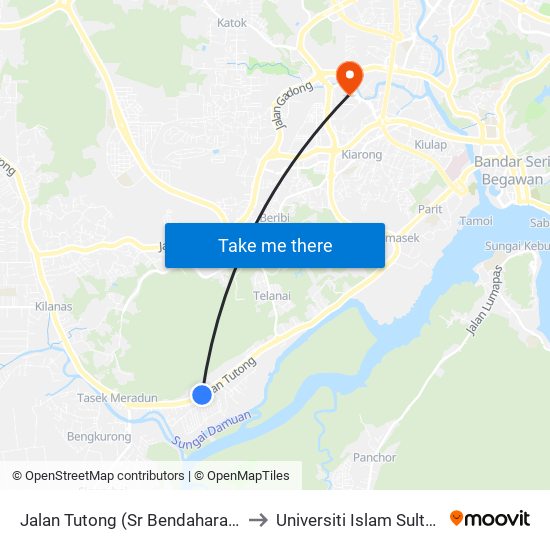 Jalan Tutong (Sr Bendahara Sakam Bunut) to Universiti Islam Sultan Sharif Ali map