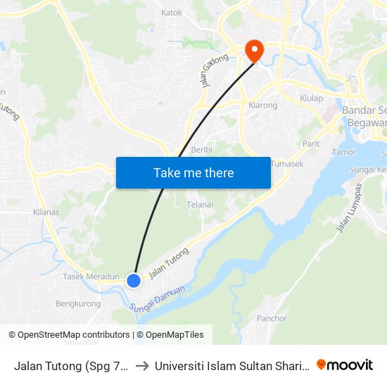 Jalan Tutong (Spg 721) to Universiti Islam Sultan Sharif Ali map