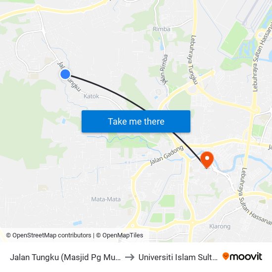 Jalan Tungku (Masjid Pg Muda Abdul Malik) to Universiti Islam Sultan Sharif Ali map