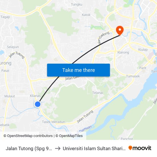 Jalan Tutong (Spg 995) to Universiti Islam Sultan Sharif Ali map