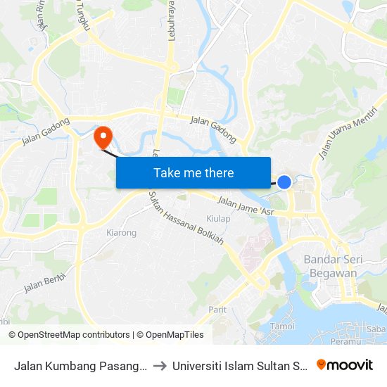 Jalan Kumbang Pasang (Stpri) to Universiti Islam Sultan Sharif Ali map