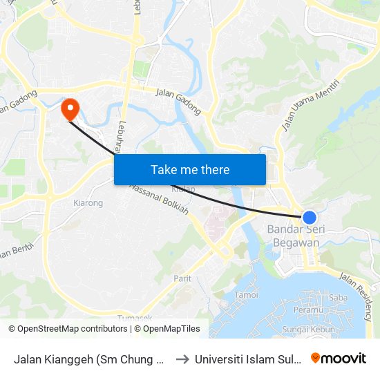 Jalan Kianggeh (Sm Chung Hwa/Pusat Belia) to Universiti Islam Sultan Sharif Ali map