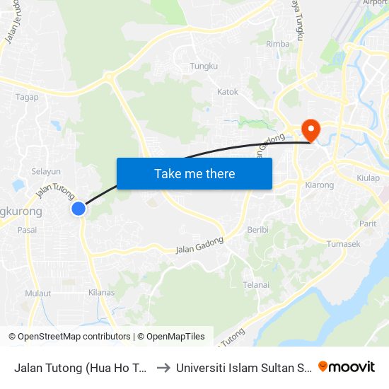 Jalan Tutong (Hua Ho Tg Bunut) to Universiti Islam Sultan Sharif Ali map