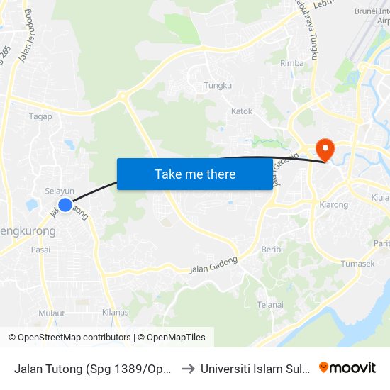 Jalan Tutong (Spg 1389/Opp. Agriculture Rc) to Universiti Islam Sultan Sharif Ali map