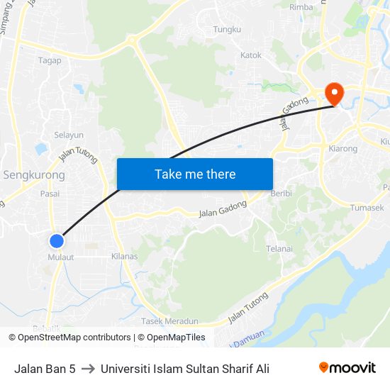 Jalan Ban 5 to Universiti Islam Sultan Sharif Ali map