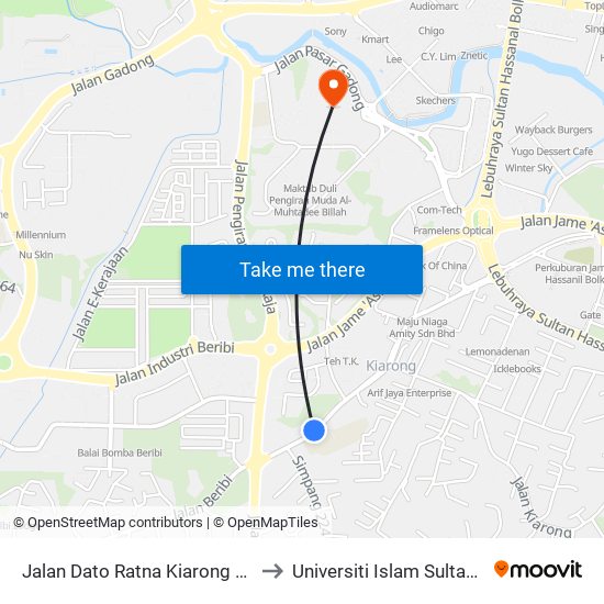 Jalan Dato Ratna Kiarong (Sr Kiarong) to Universiti Islam Sultan Sharif Ali map