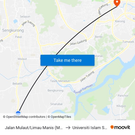 Jalan Mulaut/Limau Manis (Masin Religious School) to Universiti Islam Sultan Sharif Ali map