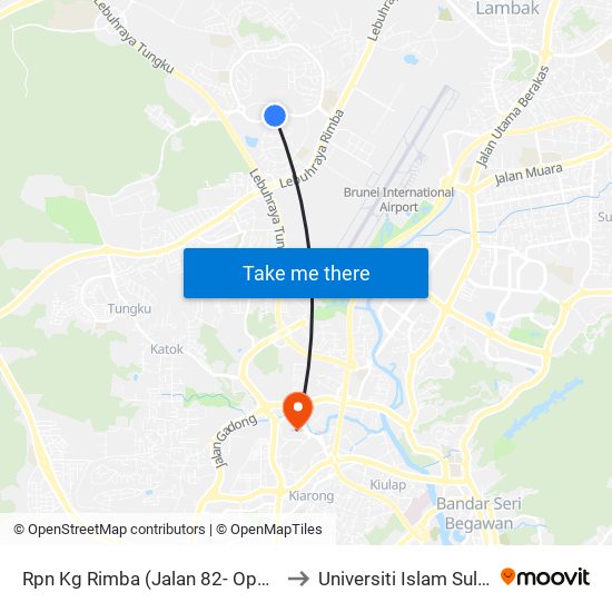 Rpn Kg Rimba (Jalan 82- Opp Rimba Rec. Park) to Universiti Islam Sultan Sharif Ali map