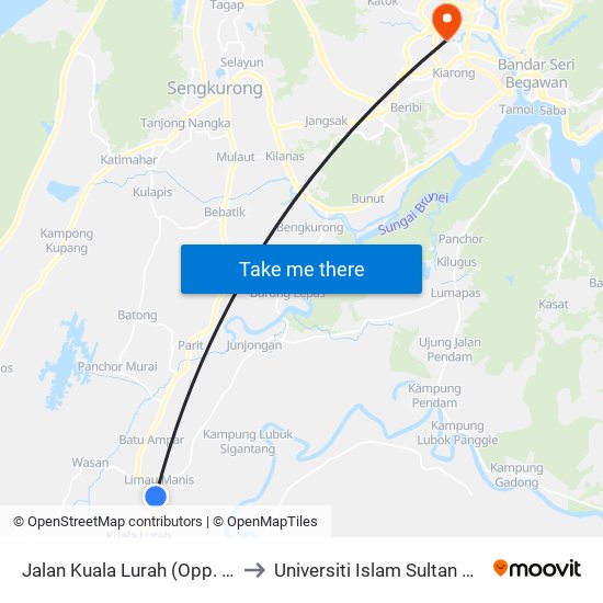 Jalan Kuala Lurah (Opp. Spg 60) to Universiti Islam Sultan Sharif Ali map