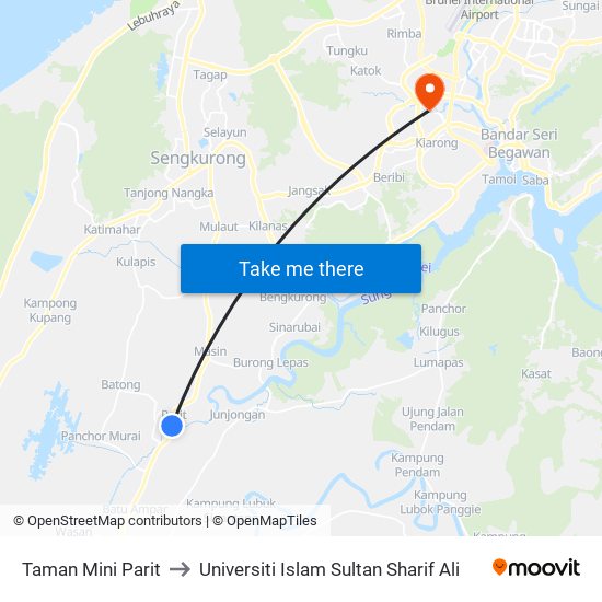 Taman Mini Parit to Universiti Islam Sultan Sharif Ali map