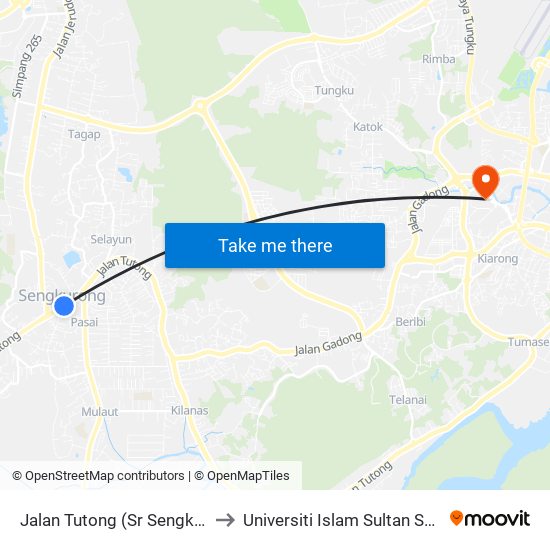 Jalan Tutong (Sr Sengkurong) to Universiti Islam Sultan Sharif Ali map