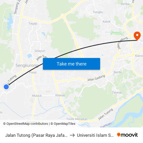 Jalan Tutong (Pasar Raya Jafariah / Near Spg 1737) to Universiti Islam Sultan Sharif Ali map