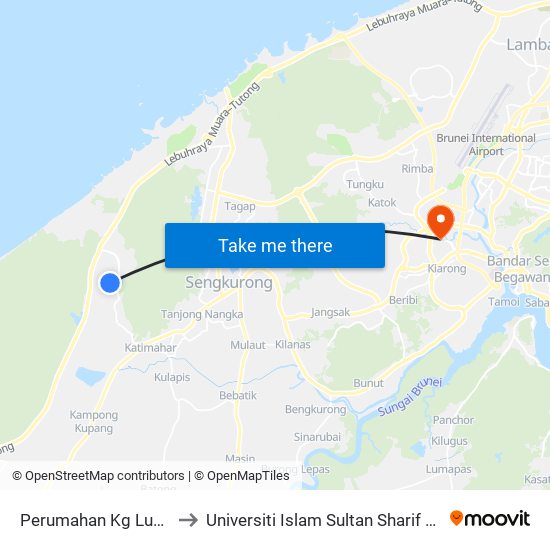 Perumahan Kg Lugu to Universiti Islam Sultan Sharif Ali map