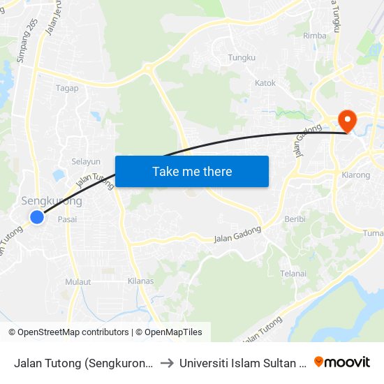 Jalan Tutong (Sengkurong Library) to Universiti Islam Sultan Sharif Ali map