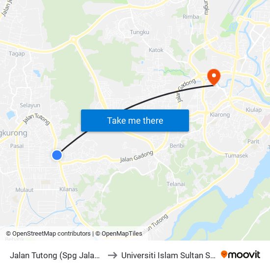 Jalan Tutong (Spg Jalan Ban 3) to Universiti Islam Sultan Sharif Ali map