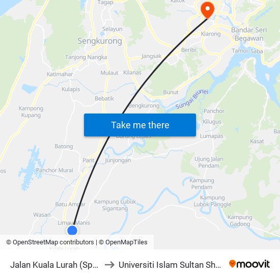 Jalan Kuala Lurah (Spg 60) to Universiti Islam Sultan Sharif Ali map