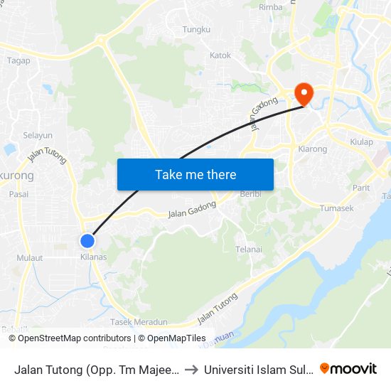 Jalan Tutong (Opp. Tm Majeed/Near Spg 1113) to Universiti Islam Sultan Sharif Ali map