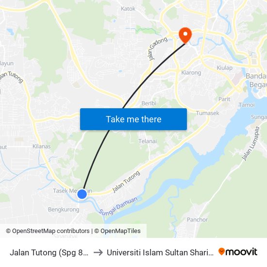 Jalan Tutong (Spg 803) to Universiti Islam Sultan Sharif Ali map