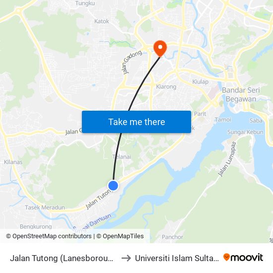 Jalan Tutong (Lanesborough Residence) to Universiti Islam Sultan Sharif Ali map