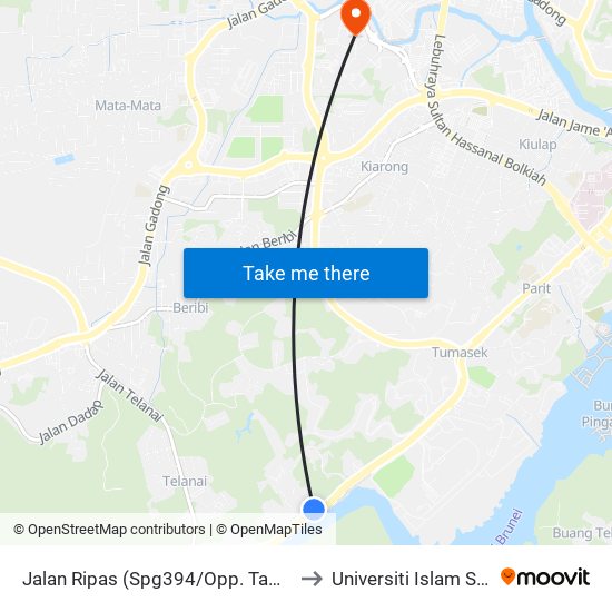 Jalan Ripas (Spg394/Opp. Taman Persiaran Damuan) to Universiti Islam Sultan Sharif Ali map