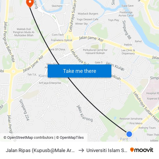 Jalan Ripas (Kupusb@Male Arabic Secondary School) to Universiti Islam Sultan Sharif Ali map