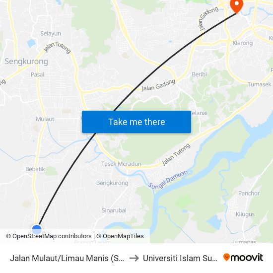 Jalan Mulaut/Limau Manis (S. Ugama Kg Masin) to Universiti Islam Sultan Sharif Ali map