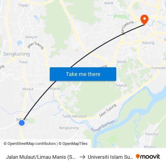 Jalan Mulaut/Limau Manis (Shell Bebatik Kilanas) to Universiti Islam Sultan Sharif Ali map