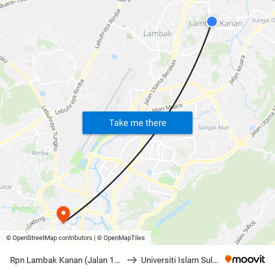 Rpn Lambak Kanan (Jalan 10 Utara @ Jln 49) to Universiti Islam Sultan Sharif Ali map