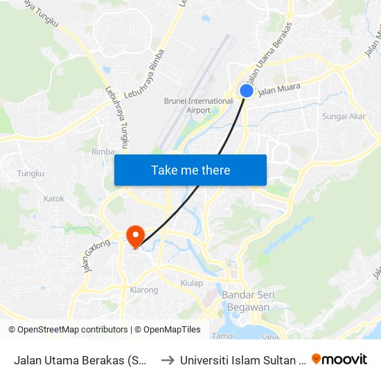 Jalan Utama Berakas (Sm Berakas) to Universiti Islam Sultan Sharif Ali map