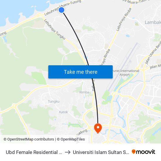 Ubd Female Residential College to Universiti Islam Sultan Sharif Ali map