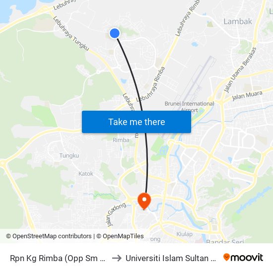 Rpn Kg Rimba (Opp Sm Rimba 2) to Universiti Islam Sultan Sharif Ali map