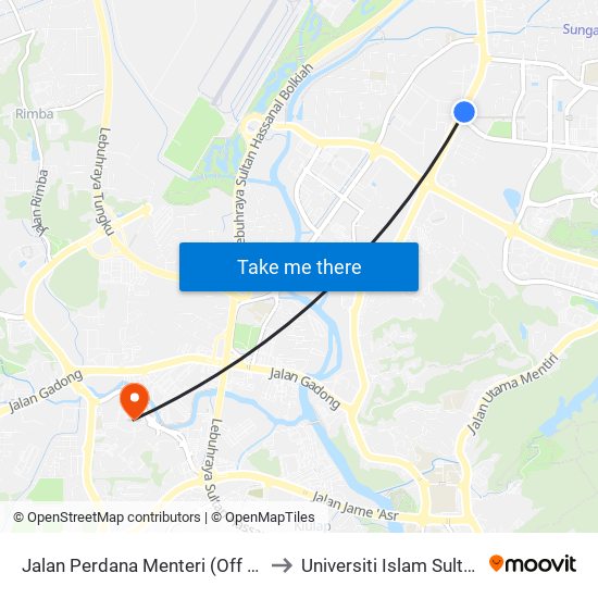 Jalan Perdana Menteri (Off Jalan Stadium) to Universiti Islam Sultan Sharif Ali map