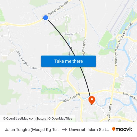Jalan Tungku (Masjid Kg Tungku/Spg 113) to Universiti Islam Sultan Sharif Ali map
