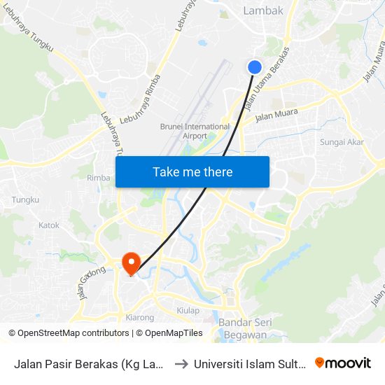 Jalan Pasir Berakas (Kg Lambak Spg 161) to Universiti Islam Sultan Sharif Ali map