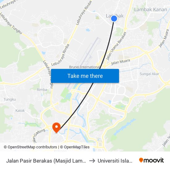 Jalan Pasir Berakas (Masjid Lambak / Opp Sr Dato Mahawangsa) to Universiti Islam Sultan Sharif Ali map