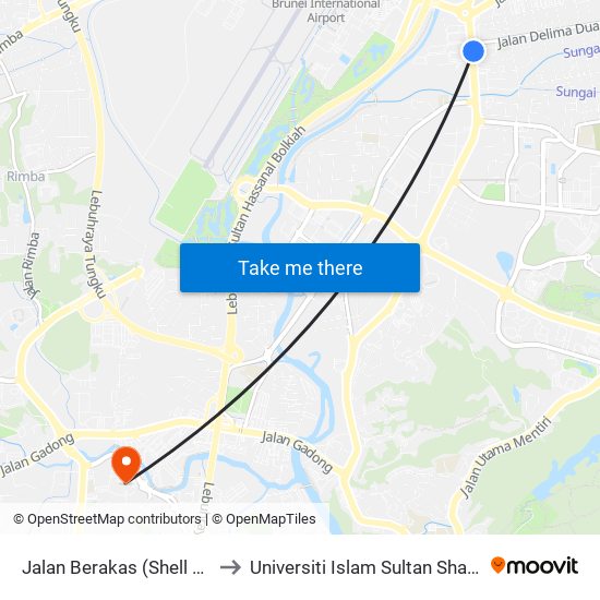 Jalan Berakas (Shell Taib) to Universiti Islam Sultan Sharif Ali map