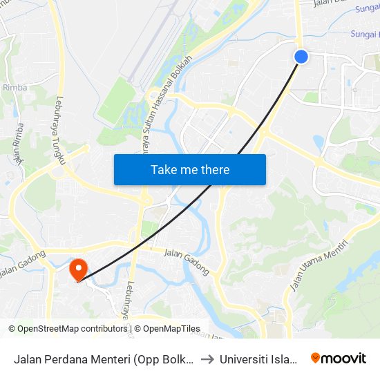 Jalan Perdana Menteri (Opp Bolkiah Garrison - Near Jalan Stadium) to Universiti Islam Sultan Sharif Ali map