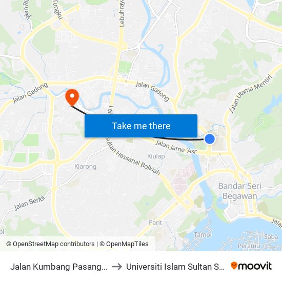 Jalan Kumbang Pasang (Soas) to Universiti Islam Sultan Sharif Ali map