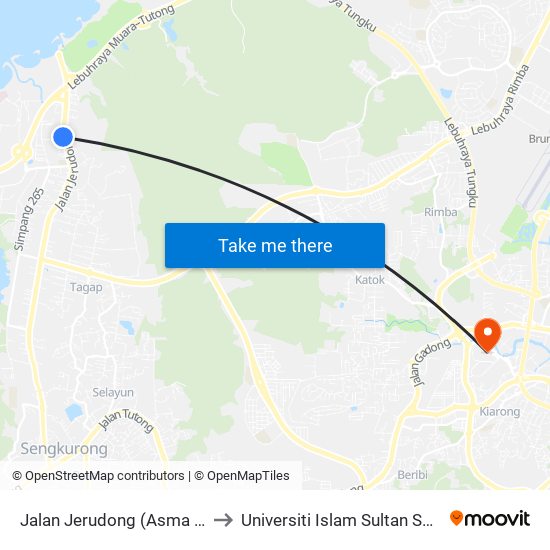 Jalan Jerudong (Asma Hotel) to Universiti Islam Sultan Sharif Ali map