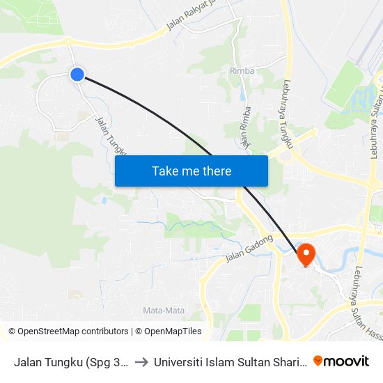 Jalan Tungku (Spg 342) to Universiti Islam Sultan Sharif Ali map